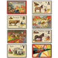 Vintage French children's alphabet fridge magnets, 8-piece set, retro chic design, colorful and playful for kitchen decor.