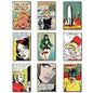 Set of 9 vintage retro comic strip fridge magnets by Classic featuring funny quotes and colorful cartoon designs.