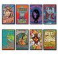 Set of 8 vintage 1960s and 70s psychedelic music posters fridge magnets featuring colorful, retro designs and bold typography.