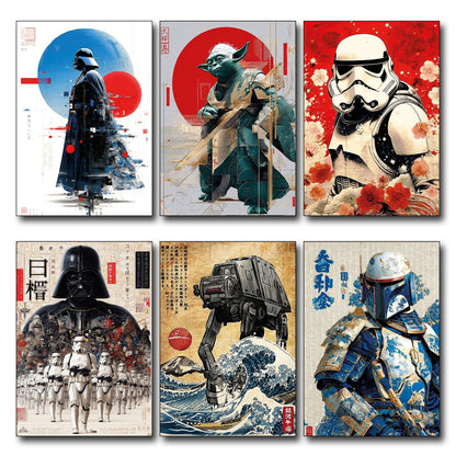 Set of six vintage retro sci-fi space wars fridge magnets featuring futuristic space battle artwork, unbranded large sci-fi magnet set.