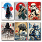 Set of six vintage retro sci-fi space wars fridge magnets featuring futuristic space battle artwork, unbranded large sci-fi magnet set.