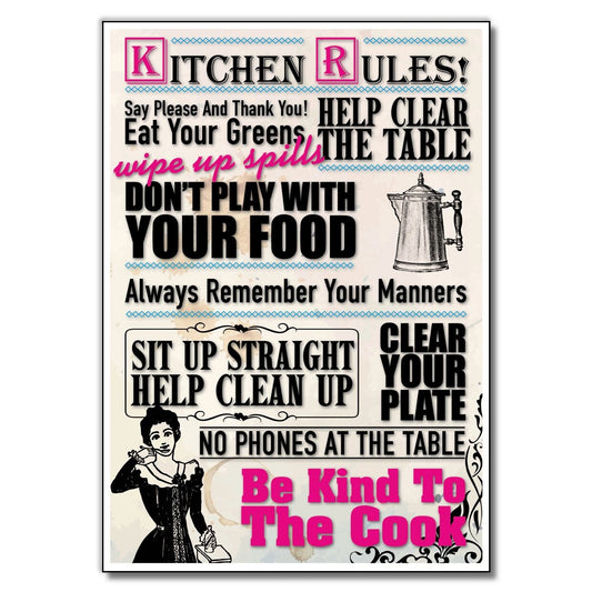 Large kitchen rules fridge magnet wall plaque, unbranded, featuring decorative text for kitchen decor and organization.