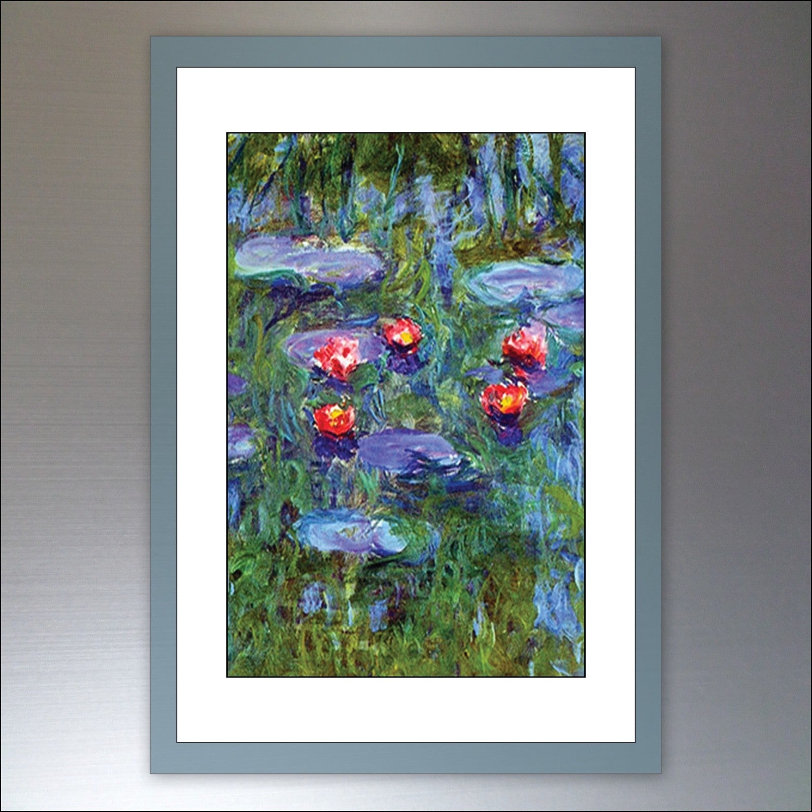 Set of 8 vintage Claude Monet art fridge magnets featuring classic impressionist paintings, perfect for kitchen decor.