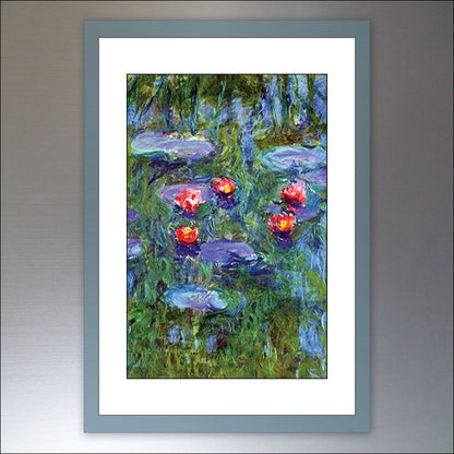 Set of 8 vintage Claude Monet art fridge magnets featuring classic impressionist paintings, perfect for kitchen decor.