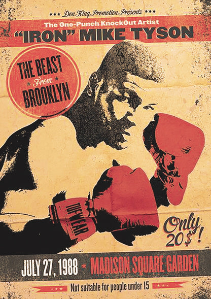 Vintage boxing poster print collection featuring legendary fighters Muhammad Ali, Mike Tyson, Joe Frazier, and Rocky Marciano.