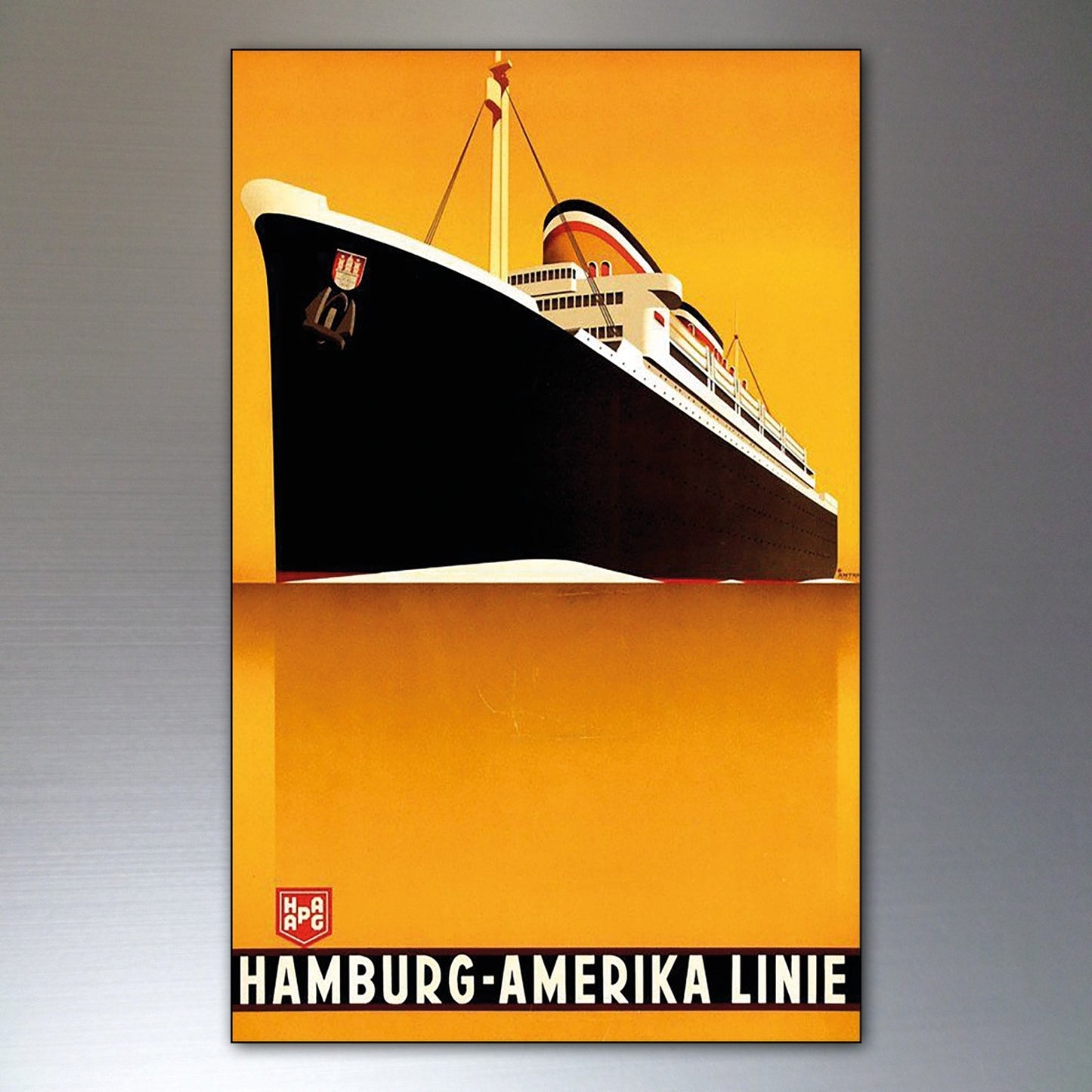 Set of 8 classic Atlantic liner shipping advertising fridge magnets, featuring vintage maritime graphics and logo designs.