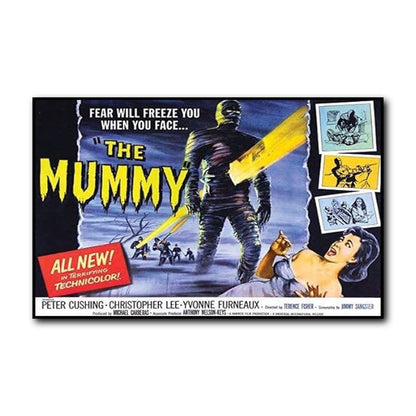 Set of 8 vintage Hammer Horror movie poster fridge magnets featuring classic horror film imagery and branding.