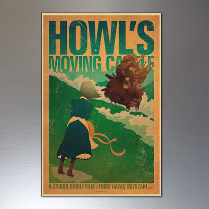 Set of 8 Japanese Studio Ghibli film posters featuring Hayao Miyazaki designs as fridge magnets, colorful and collectible.