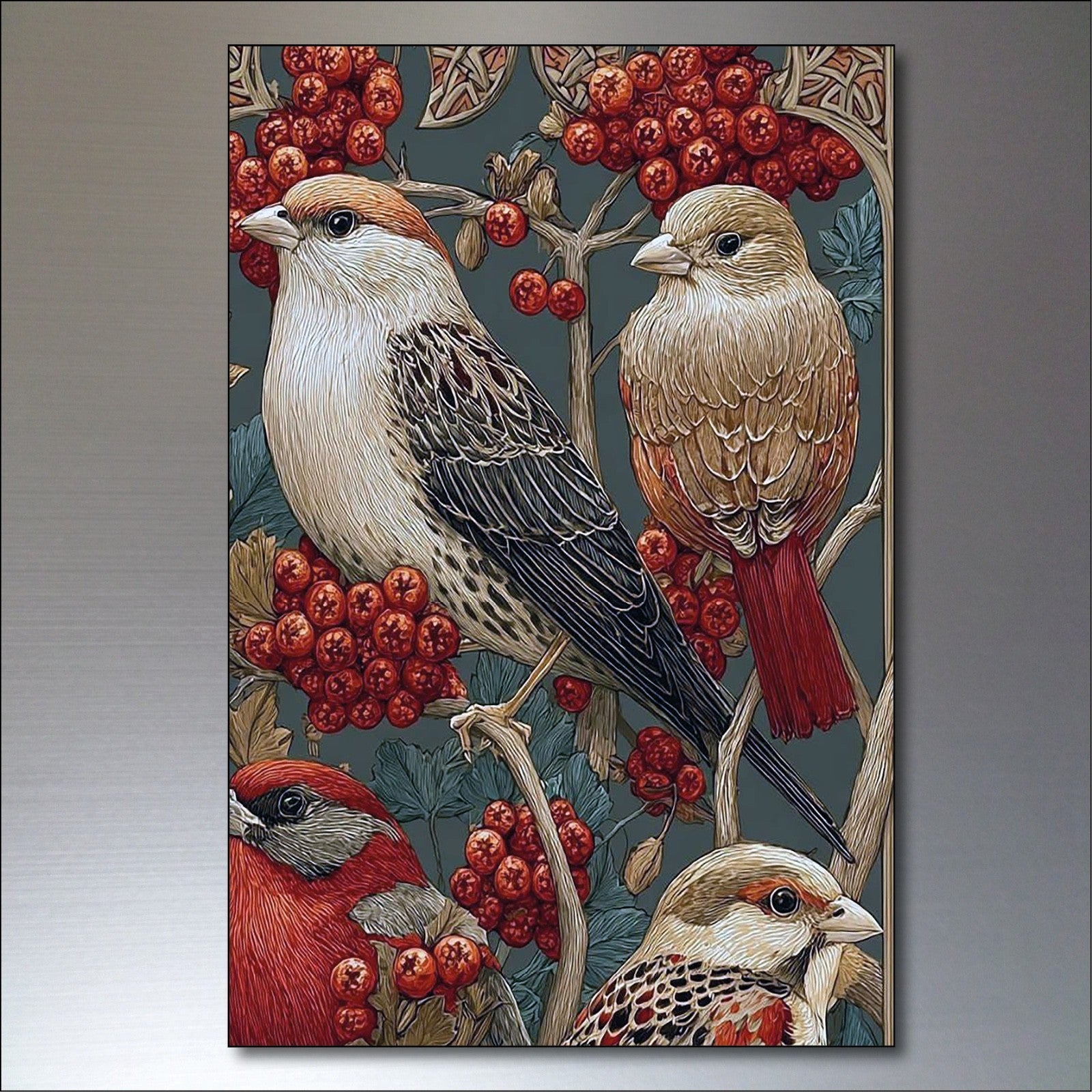 Set of six vintage Victorian-style Macaw parrot fridge magnets featuring colorful bird illustrations.