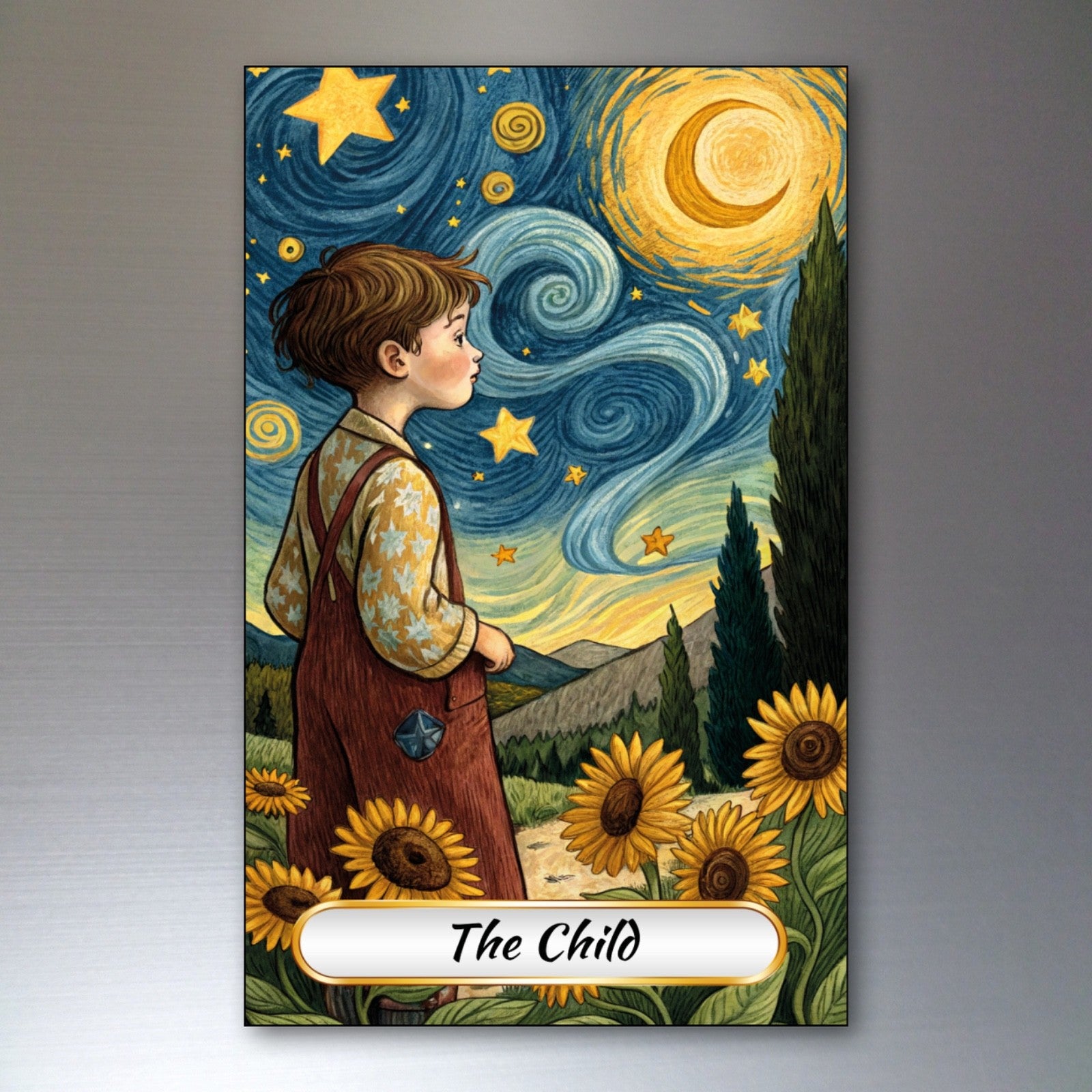 Set of 8 Van Gogh style Tarot card fridge magnets featuring vibrant, artistic designs in a collection for decorative use.