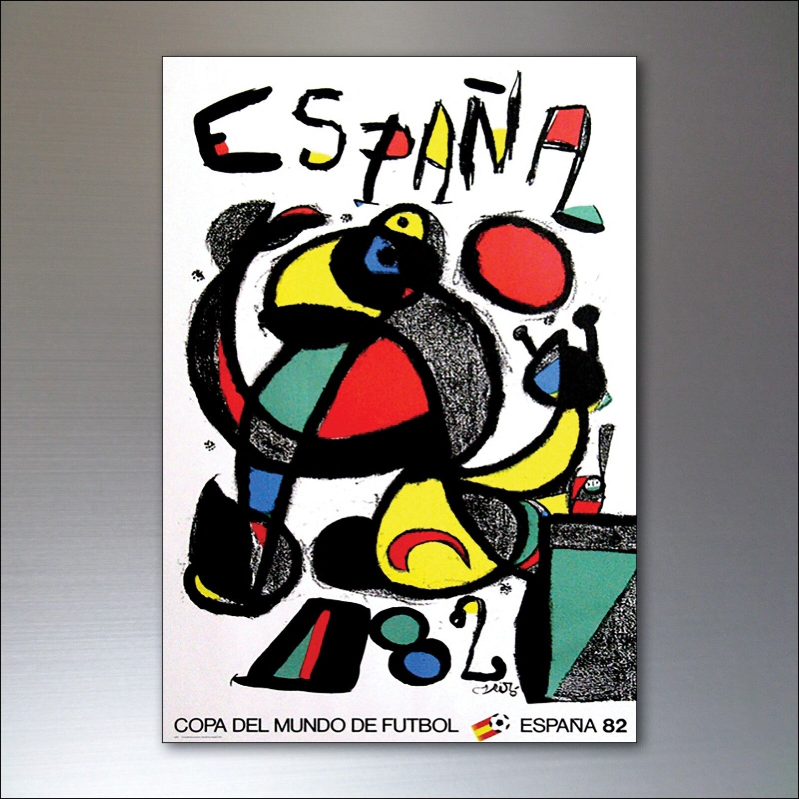 Set of 8 vintage football World Cup fridge magnets featuring historic tournament posters from 1954 to 1982.