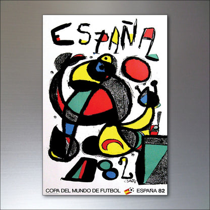 Set of 8 vintage football World Cup fridge magnets featuring historic tournament posters from 1954 to 1982.