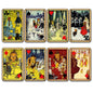 Set of 8 vintage Wizard of Oz playing card fridge magnets, decorative magnetic pieces featuring classic characters and designs.