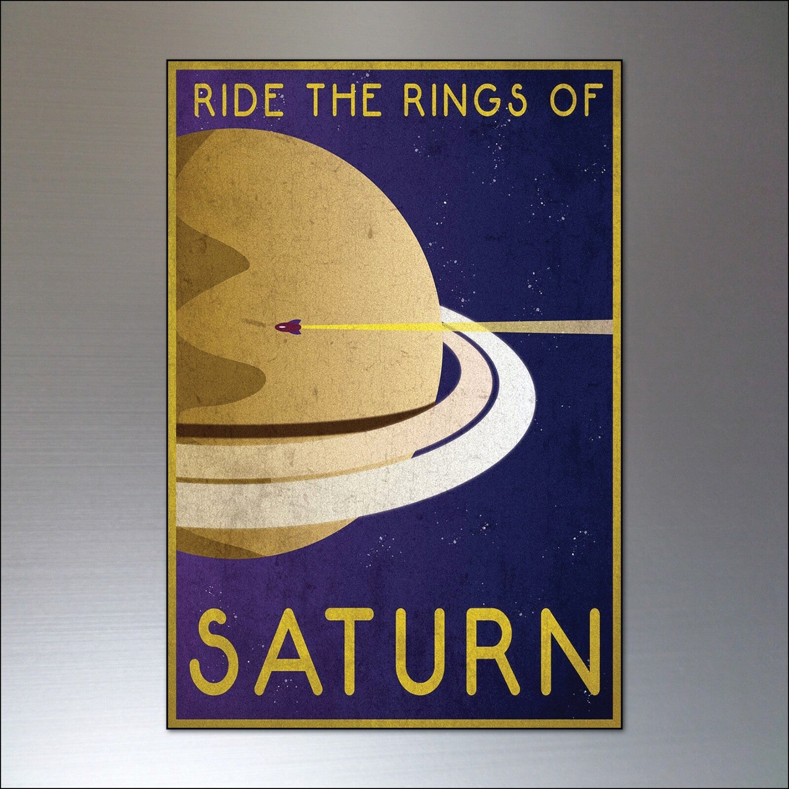 Set of 8 NASA retro sci-fi artwork prints featuring space travel explorers, ideal for fridge decor or collectible space-themed art.