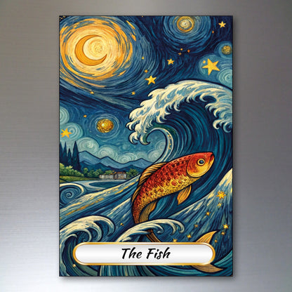 Set of 8 Van Gogh style Tarot card fridge magnets featuring colorful, artistic Tarot card designs for decorative kitchen use.