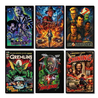 Set of 8 vintage classic film poster fridge magnets, large flexible Unbranded magnet set featuring nostalgic movie images.
