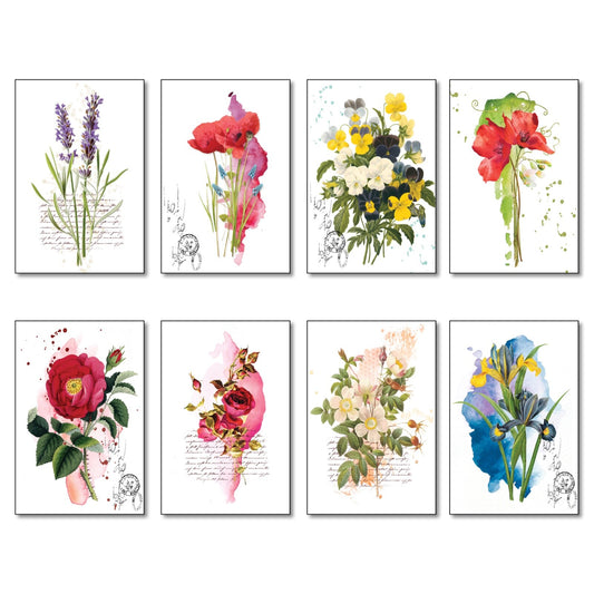 Vintage floral watercolor decorative fridge magnets set of 8, flexible magnets with colorful floral designs.