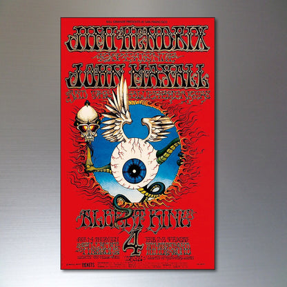 Set of 8 vintage 1960s-70s psychedelic music posters fridge magnets, featuring colorful, retro-inspired designs.