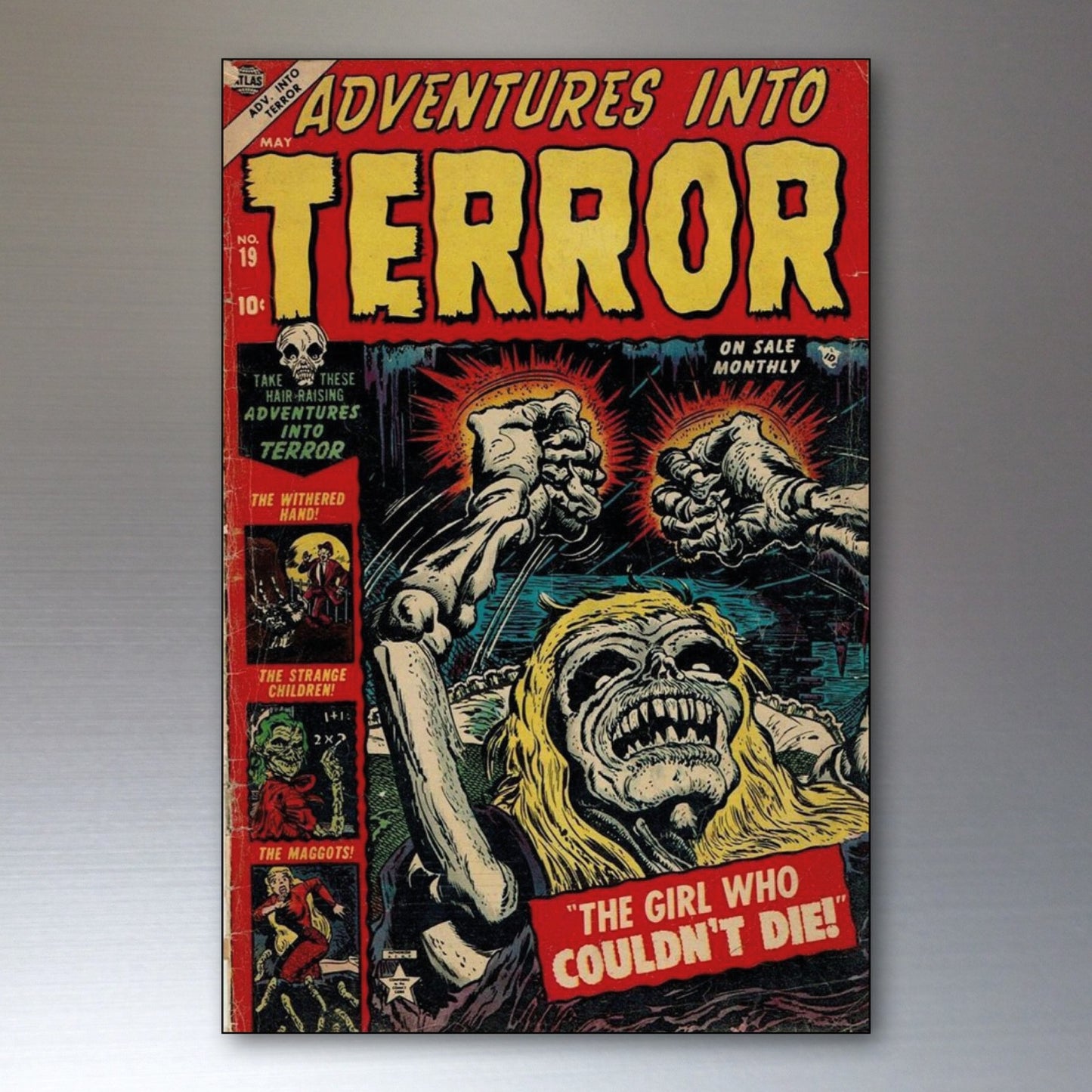 Set of 8 vintage Halloween horror comic cover fridge magnets, featuring spooky and scary monster illustrations.