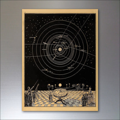 Set of 8 vintage astronomy illustrations of space planets as flexible fridge magnets, featuring detailed celestial designs.