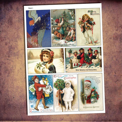 Bubbadoodoo vintage Christmas label craft making self-adhesive A4 sticker sheets with festive designs and decorative labels.