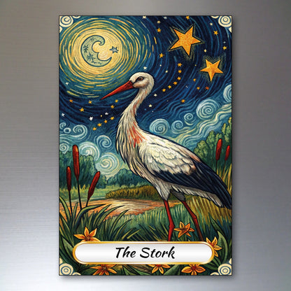 Set of 8 Van Gogh style Tarot card fridge magnets, featuring colorful, artistic designs on a metallic backing.