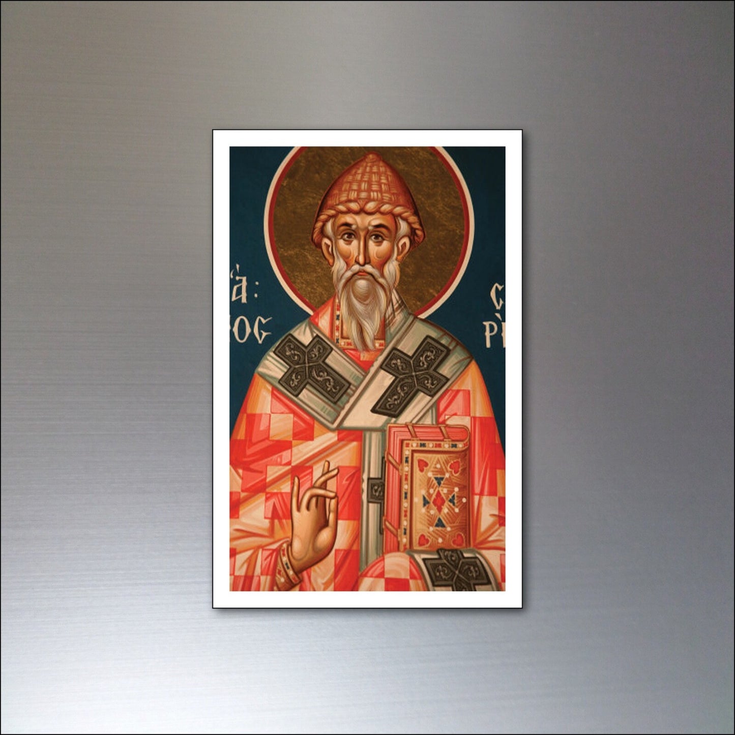 Set of 8 vintage religious fridge magnets featuring Christ, saints, and faith-themed artwork, perfect for decorating your refrigerator.