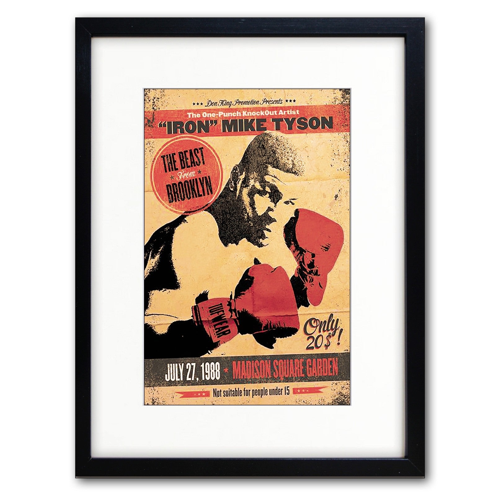 Vintage boxing fight poster print featuring Mike Tyson, with bold fight imagery and promotional design by Bubbadoodoo.