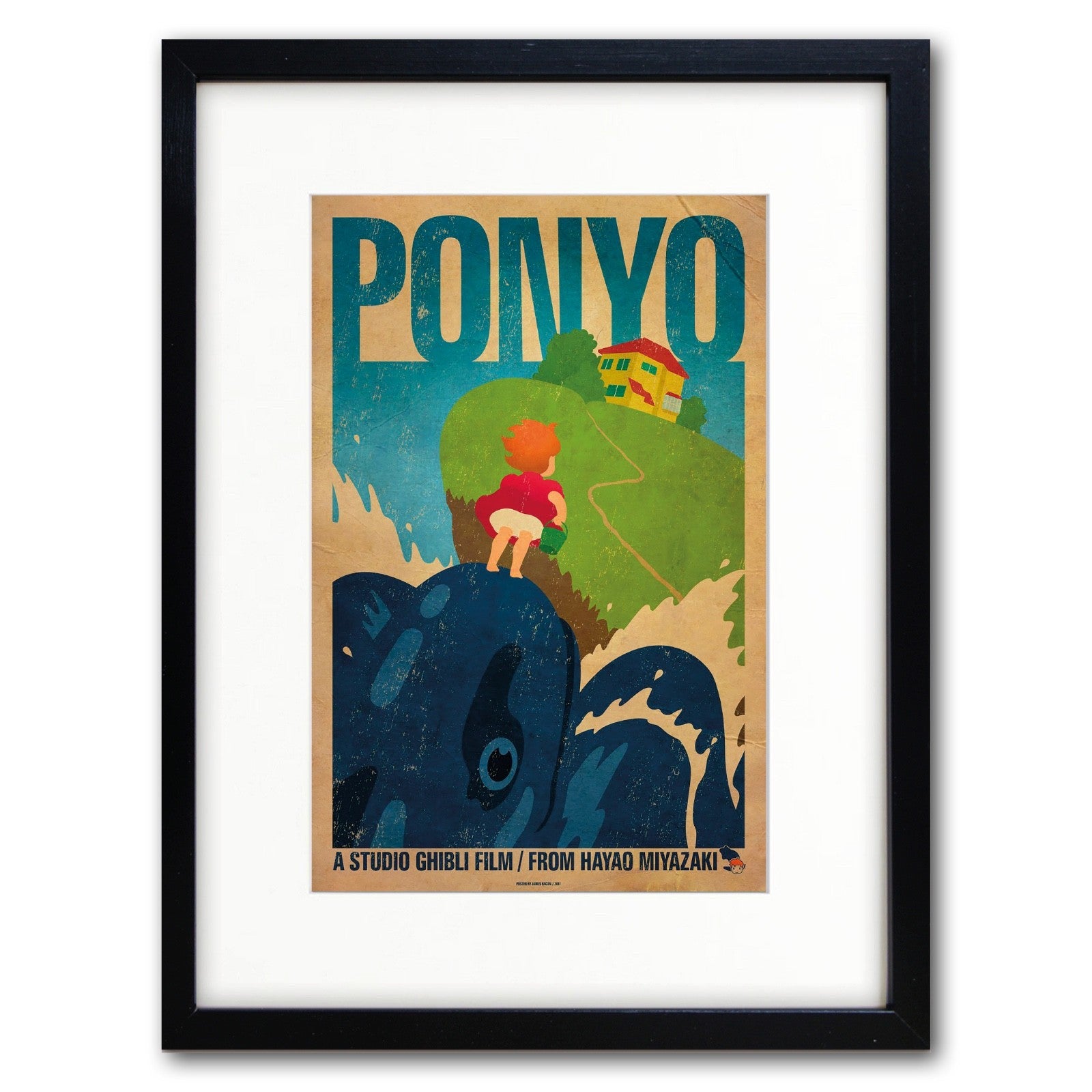 High gloss A3 Studio Ghibli Ponyo film poster art print by Bubbadoodoo on quality paper, featuring colorful Ponyo artwork.