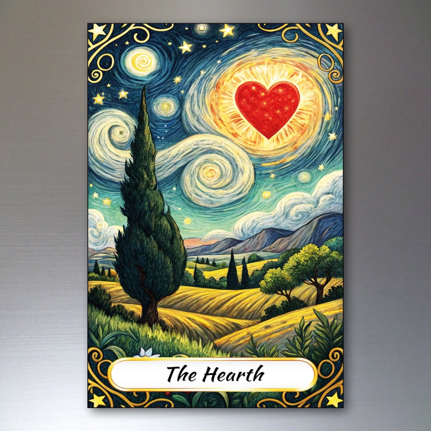 Set of 8 Van Gogh style Tarot card fridge magnets, featuring colorful artwork, designed for decorative kitchen or refrigerator display.