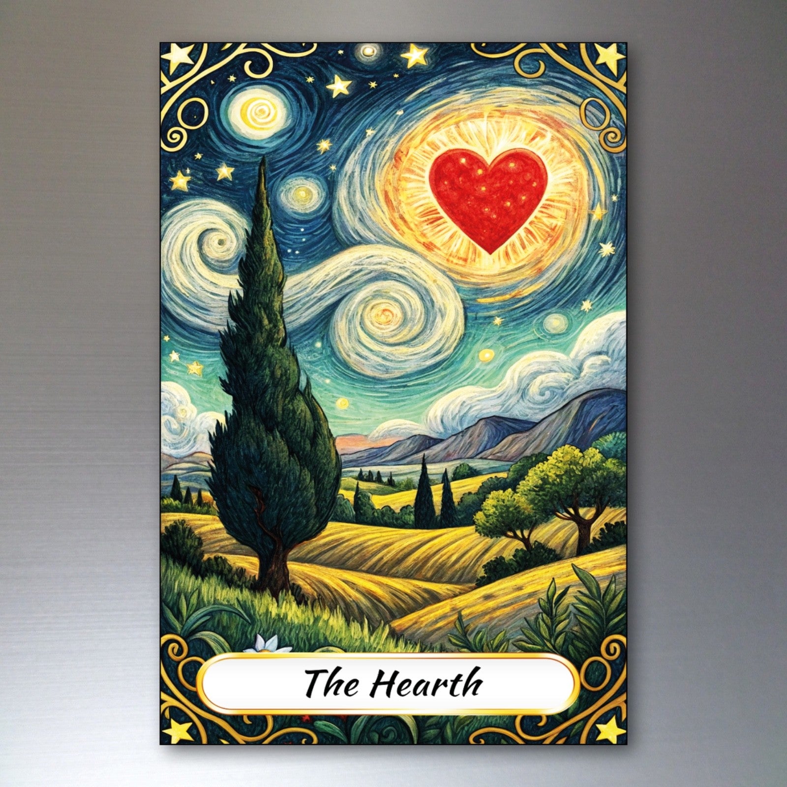 Set of 8 Van Gogh style Tarot card fridge magnets, featuring colorful artwork, designed for decorative kitchen or refrigerator display.