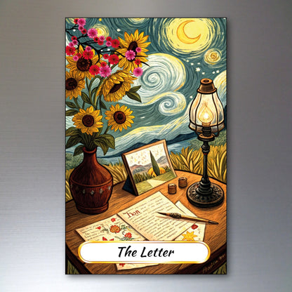 Set of 8 Van Gogh style Tarot card fridge magnets, featuring colorful painted designs, ideal for decorating your refrigerator.