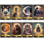 Set of 8 vintage tarot cat retro fridge magnets featuring mystical cat art, perfect for decorating and adding whimsy to your kitchen.