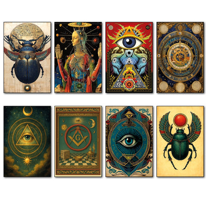 Set of 8 vintage mystic tarot zodiac fridge magnets featuring retro evil eye designs, perfect for decorative kitchen decor.