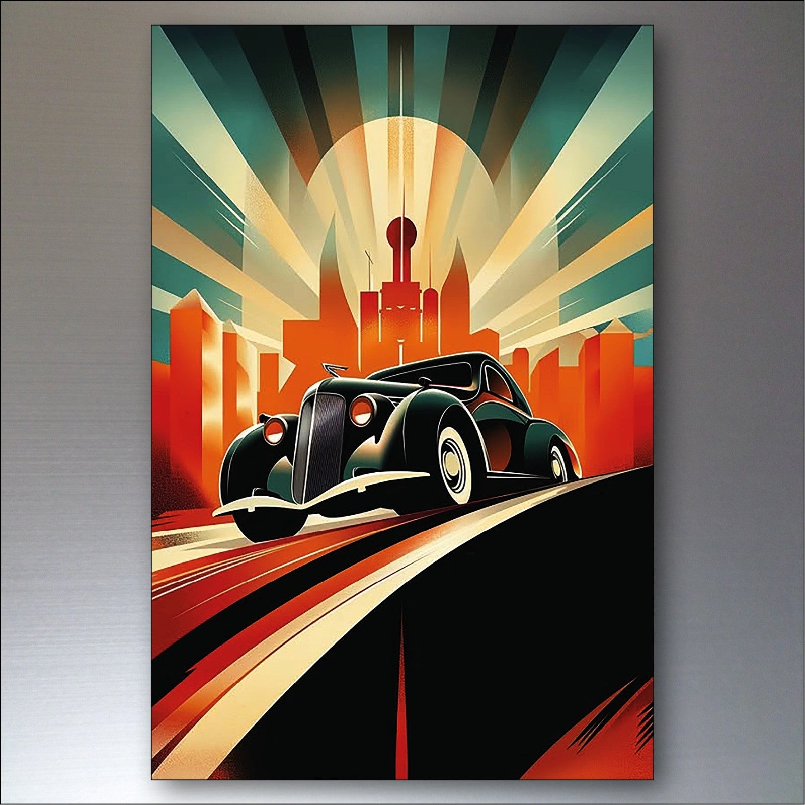 Set of 8 Art Deco Noir style fridge magnets featuring classic, collectible designs in a sleek black and gold color scheme.