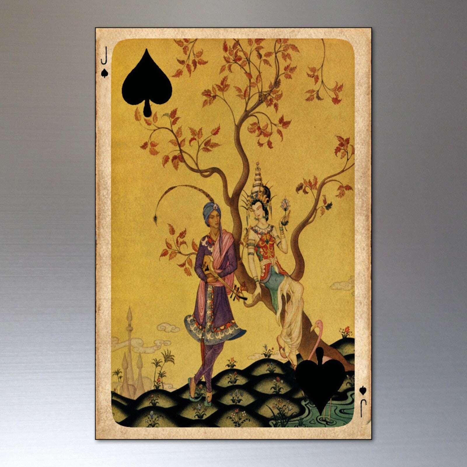 Set of 8 vintage Indian Tarot cards fridge magnets with retro design, ideal for kitchen decor and refrigerator decoration.
