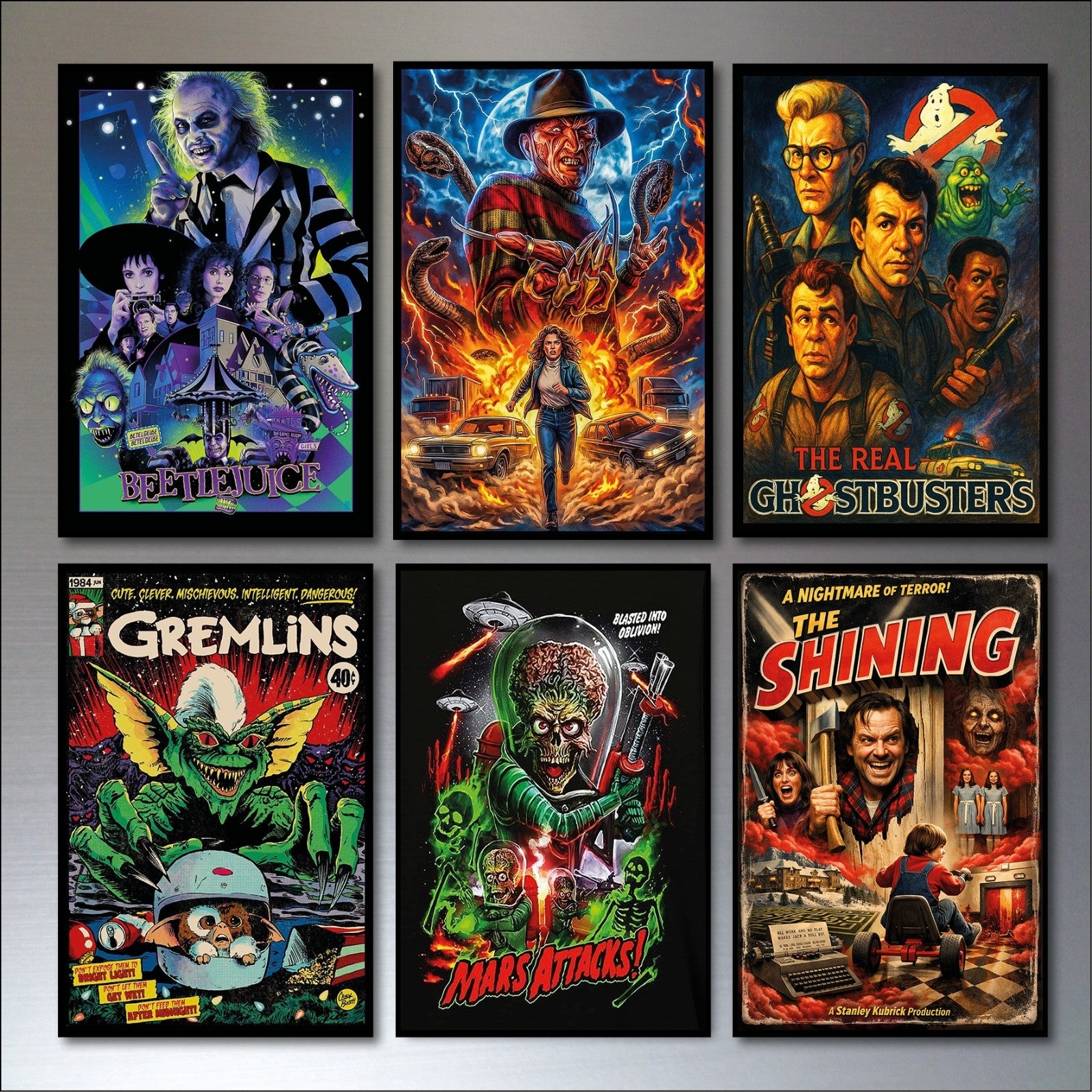 Set of 8 vintage classic film poster fridge magnets, large flexible magnetic souvenirs with retro movie designs.