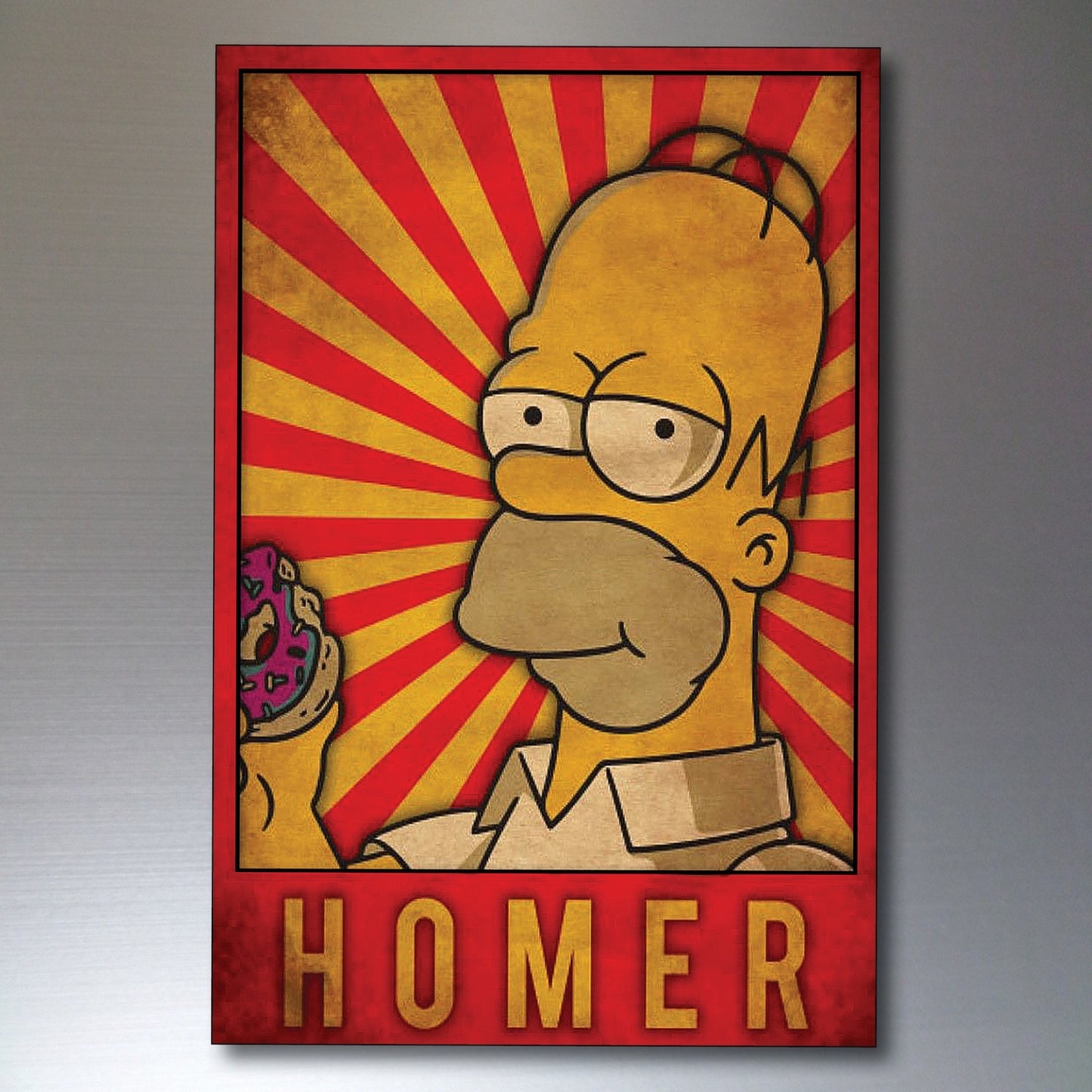 Set of 8 vintage Simpsons character fridge magnets featuring cartoon images of Homer, Marge, Bart, and other characters.