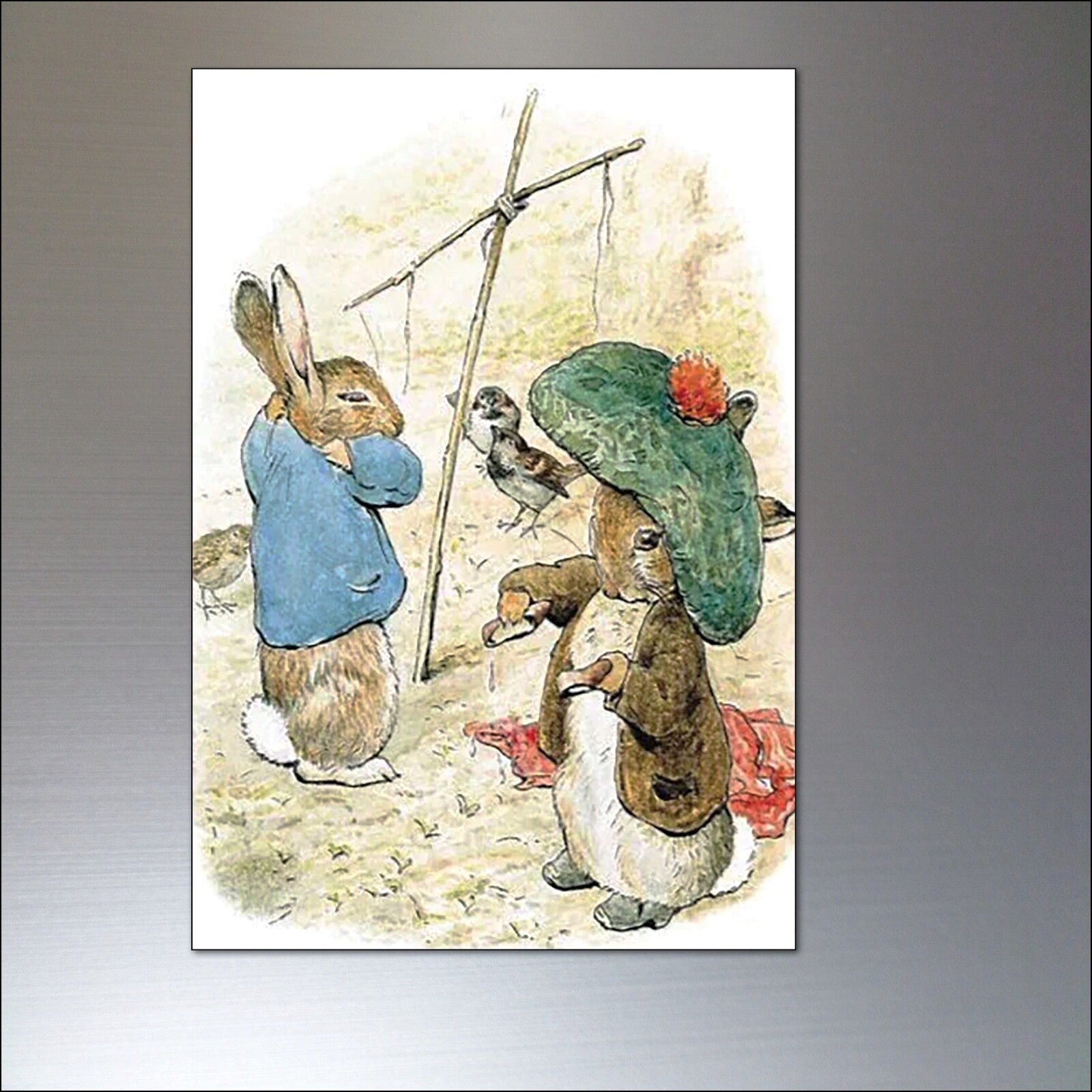 Vintage Peter Rabbit fridge magnets set of 8 featuring Beatrix Potter illustrations, colorful and charming kitchen decor.