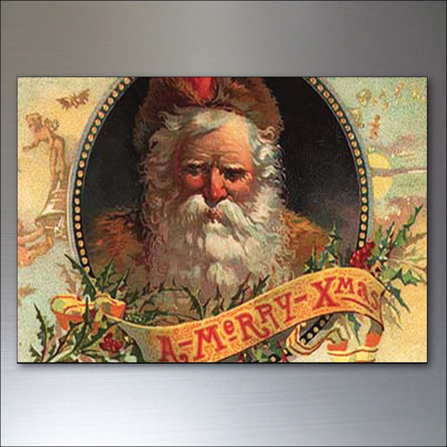 Vintage Victorian Christmas scenes fridge magnets set, featuring 8 traditional holiday designs by Xmas.