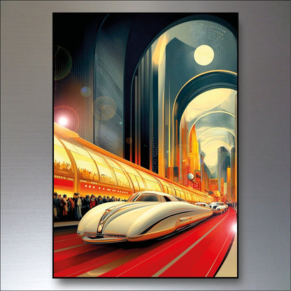 Set of six vintage retro sci-fi novel artwork fridge magnets featuring colorful sci-fi illustrations and bold retro designs.