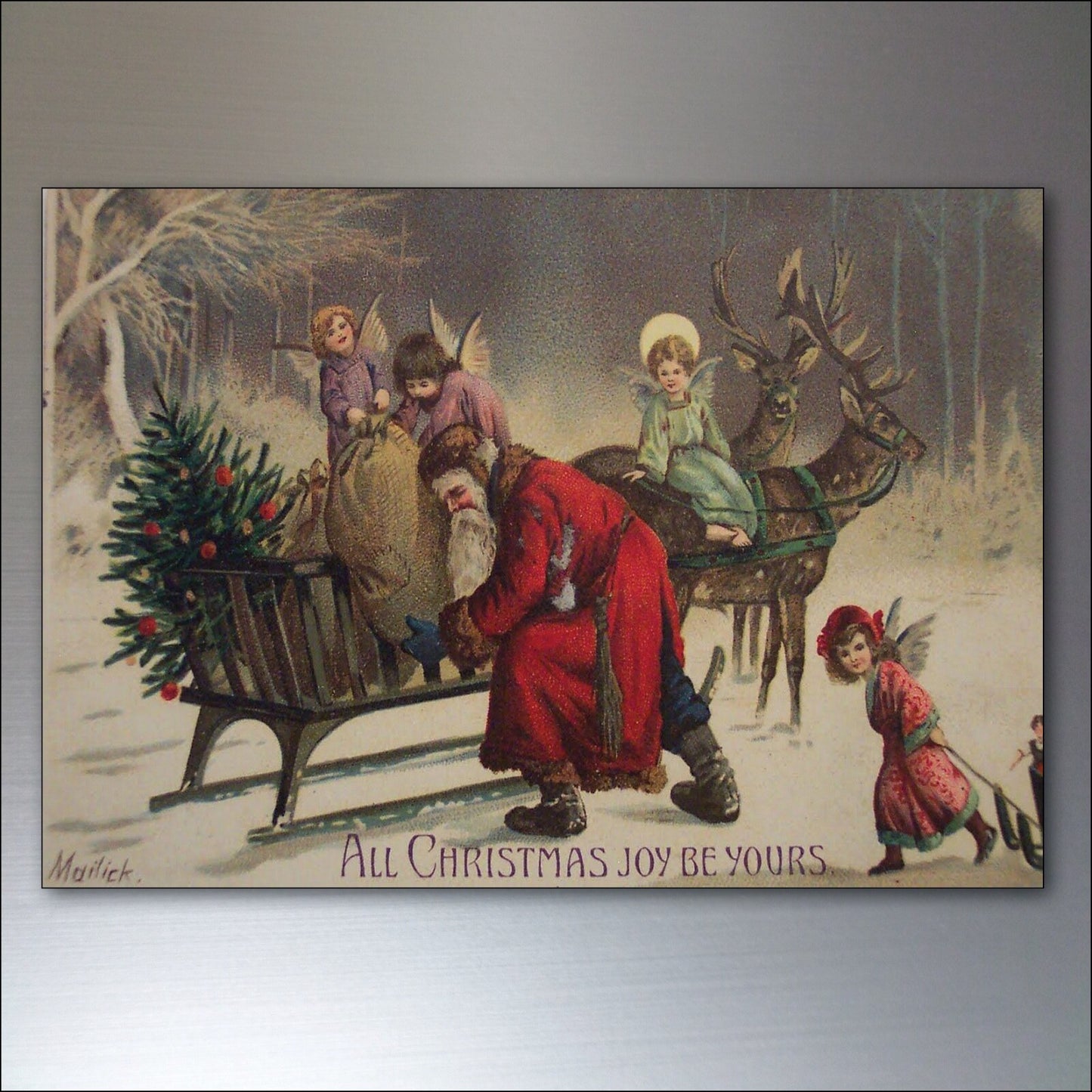 Vintage Victorian Christmas scenes fridge magnets set featuring 8 traditional holiday designs by Xmas.