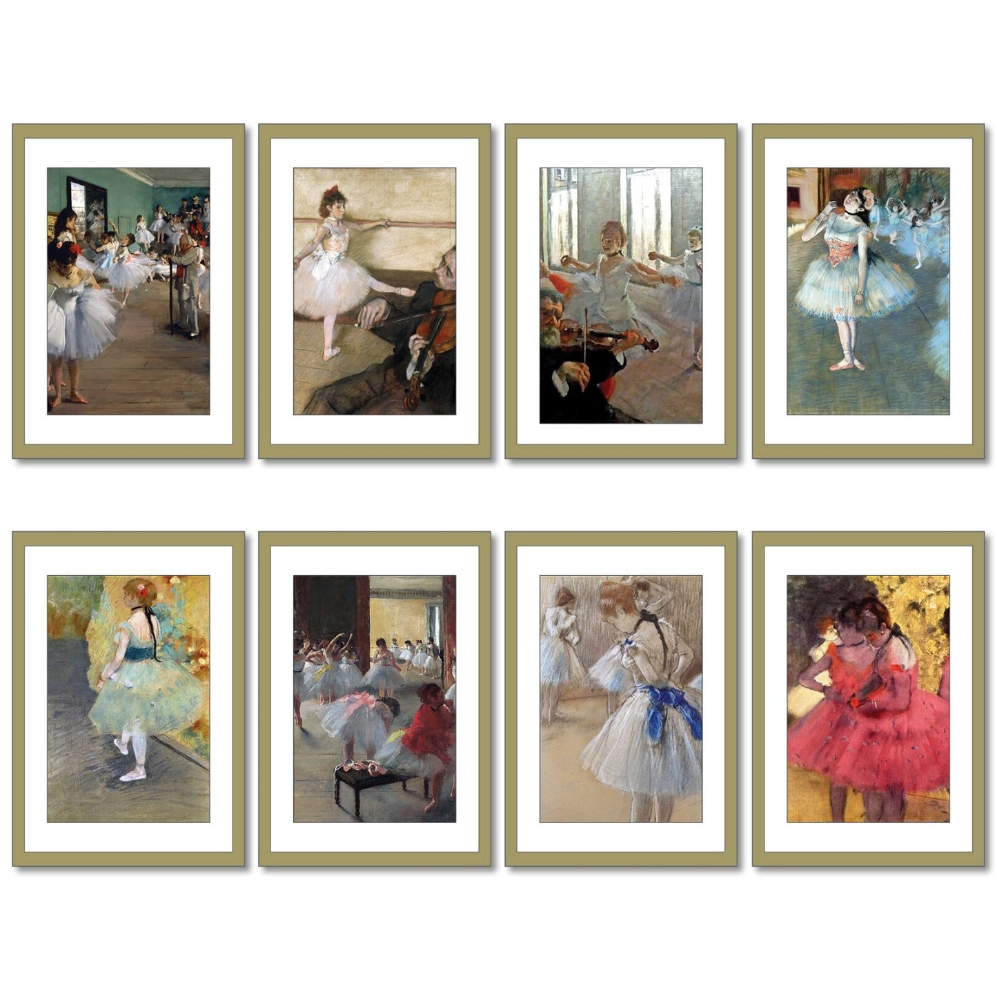 Set of 8 vintage fridge magnets featuring Edgar Degas Impressionist art paintings, showcasing colorful, detailed art designs.