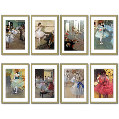 Set of 8 vintage fridge magnets featuring Edgar Degas Impressionist art paintings, showcasing colorful, detailed art designs.