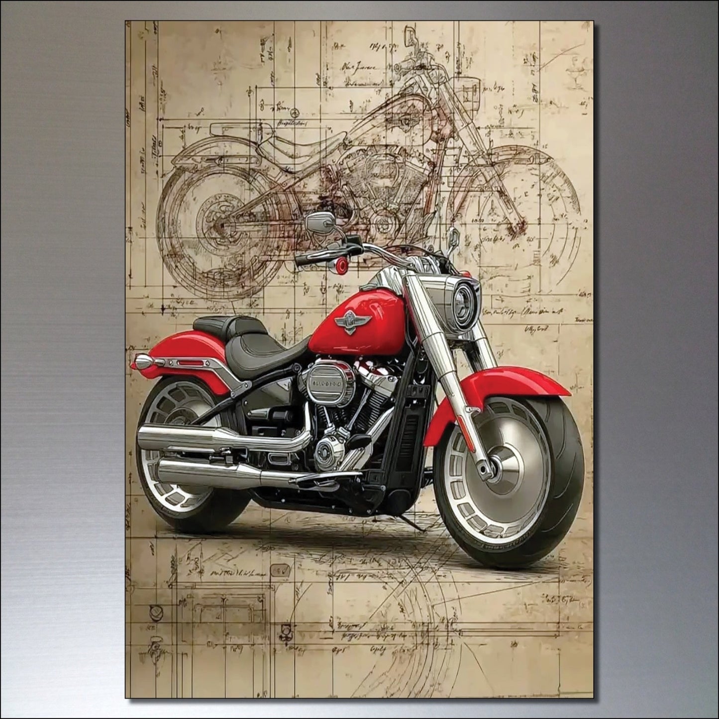 Set of 8 vintage motorbike sketch magnets, unbranded fridge magnets featuring detailed motorcycle illustrations.