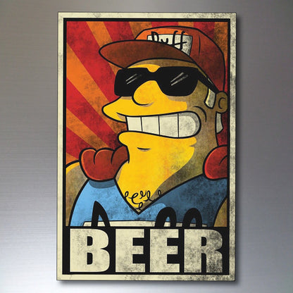 Set of eight Cartoon Simpsons character fridge magnets featuring colorful cartoon images of iconic Springfield characters.