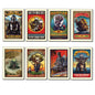 Set of 8 vintage Japanese anime art fridge magnets featuring retro anime character illustrations and vibrant design.