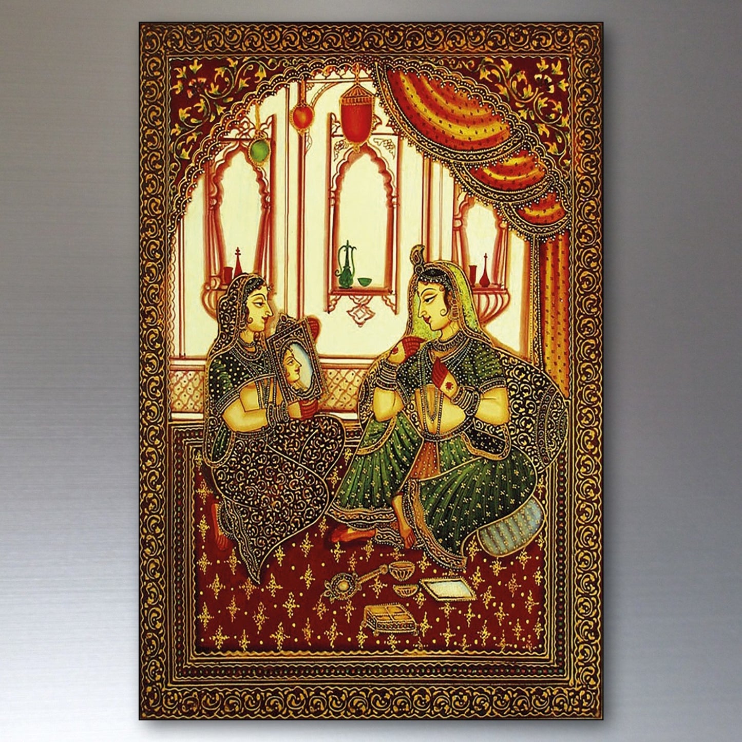 Set of 8 vintage Indian Mughal Pichwai art fridge magnets featuring traditional Indian designs and vibrant colors.