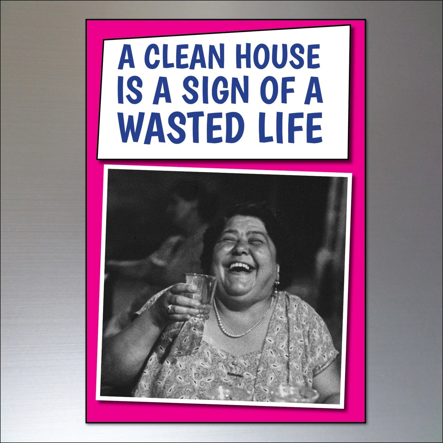 Set of 8 humorous and inspirational fridge magnets with funny quotes, unbranded, displayed on a refrigerator door.