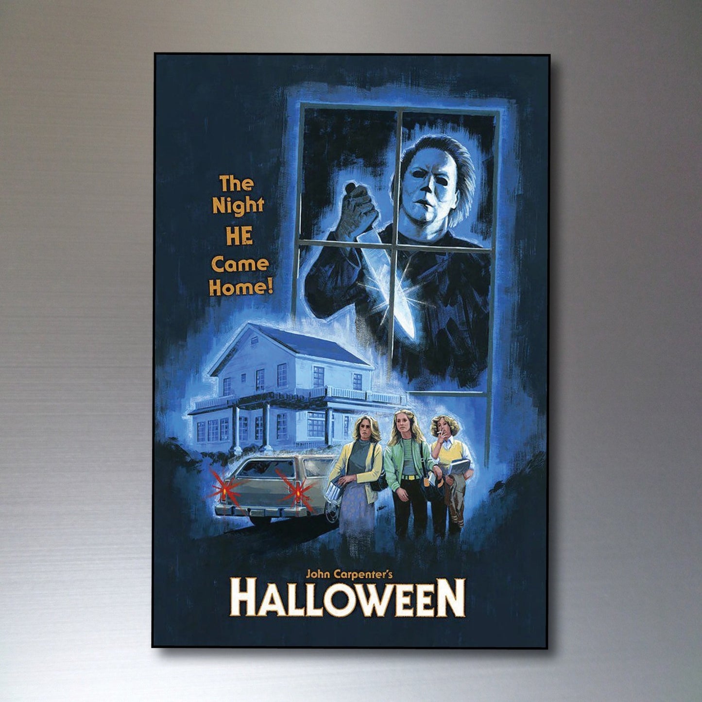 Set of 8 vintage horror film movie poster fridge magnets featuring classic horror artwork and designs.